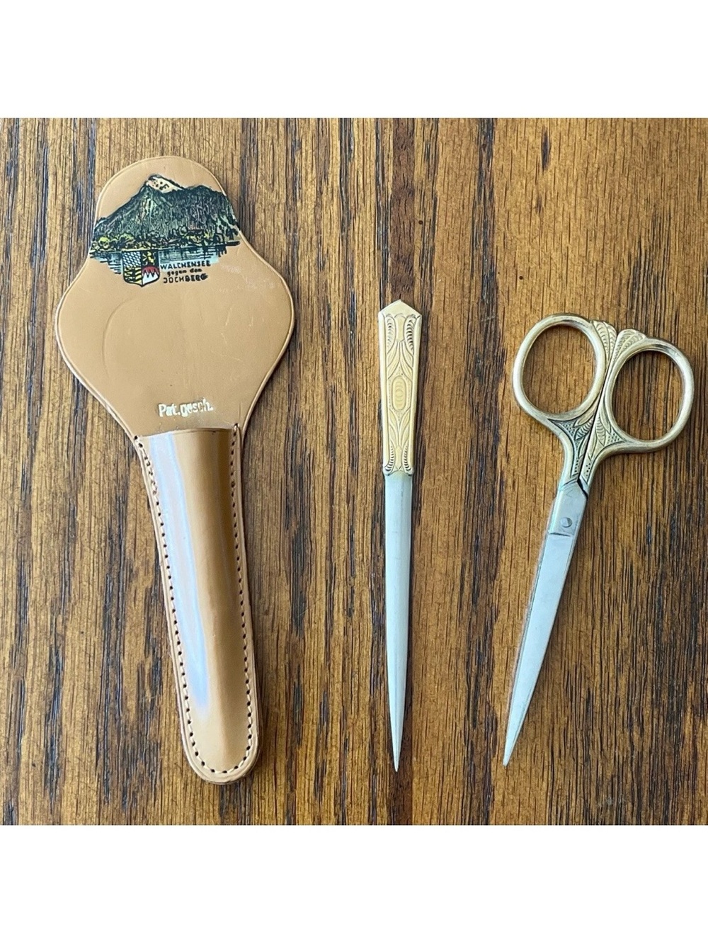 Vintage Germany Scissors Letter Opener Sheath Walchensee Jochberg RARE